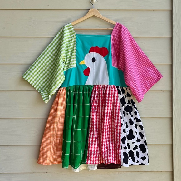 Handmade Rainbow Farm Bandana Dress SKU 05275 Chicken Patchwork - Picture 2 of 10